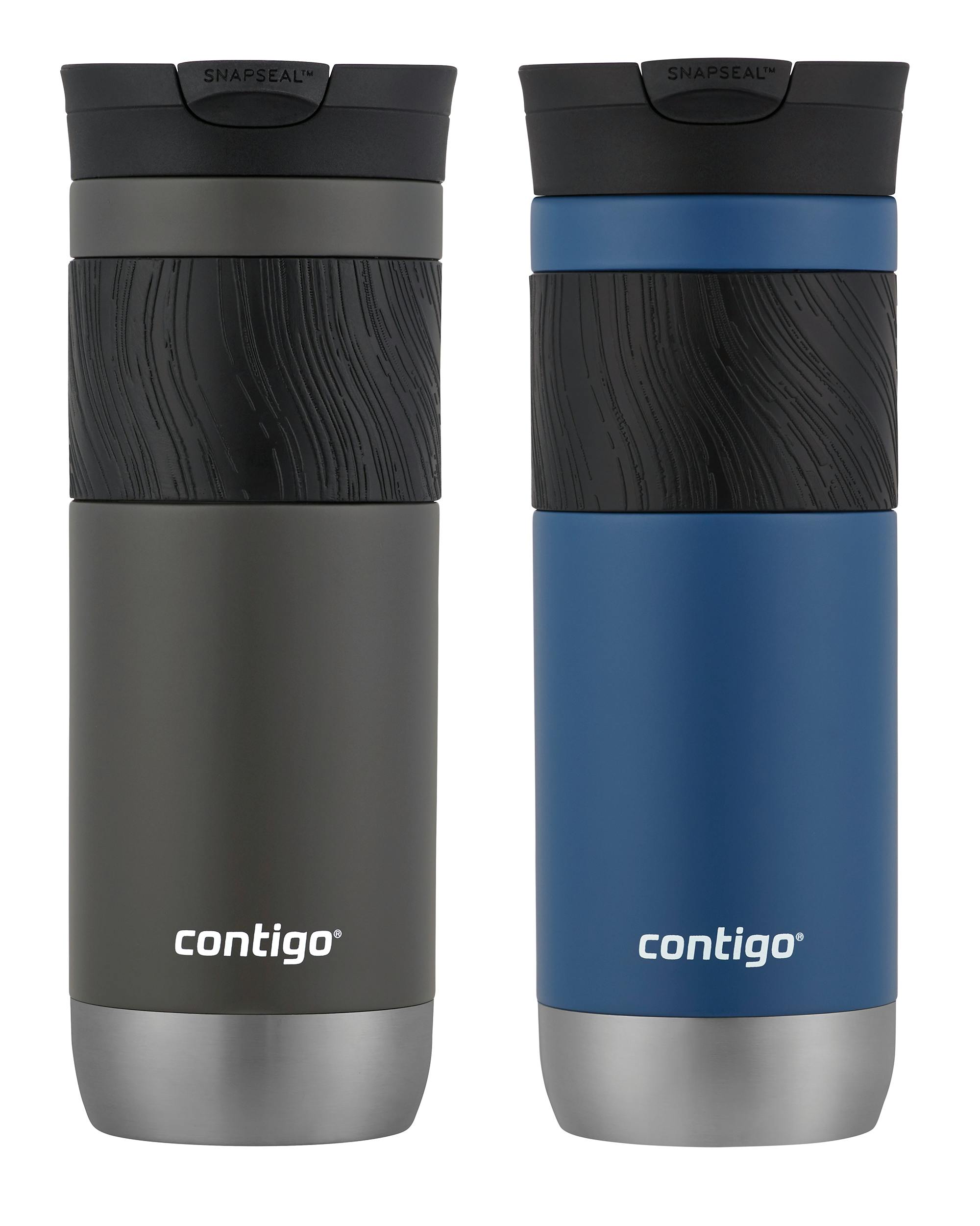 SNAPSEAL Insulated Stainless Steel Travel Mug with Grip, 20oz., Blue Corn Transparent Satin & Midnight Berry