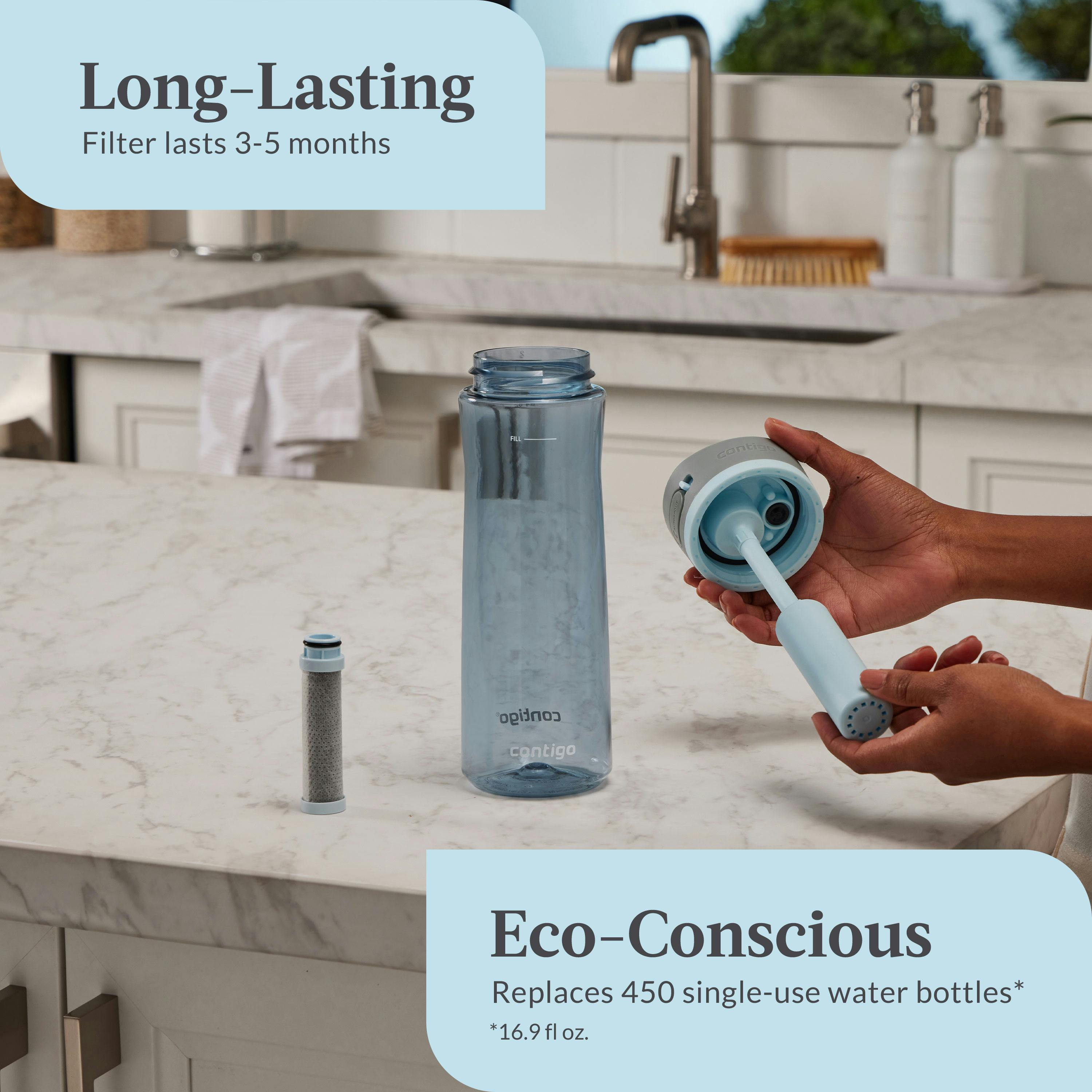 Wells Plastic Filter Water Bottle with AUTOSPOUT Straw Lid and Replacement Filter, 24 Oz