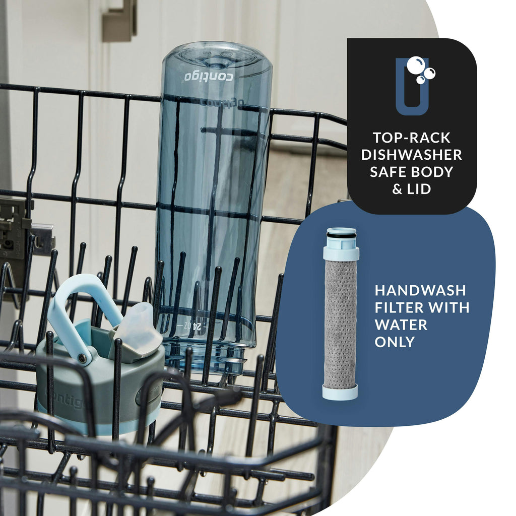 Wells Plastic Filter Water Bottle with AUTOSPOUT Straw Lid and Replacement Filter, 24 Oz