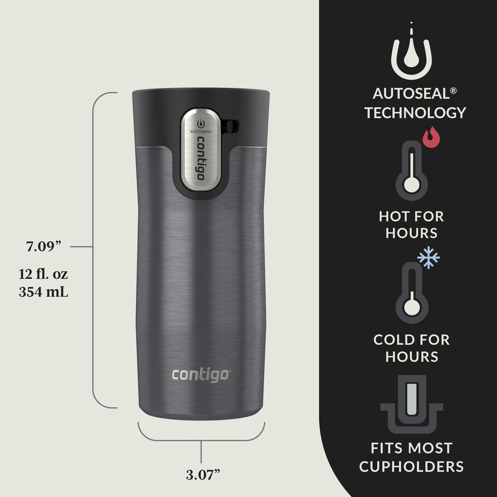 AUTOSEAL West Loop Vacuum-Insulated Stainless Steel Travel Mug with Easy-Clean Lid, 12 oz