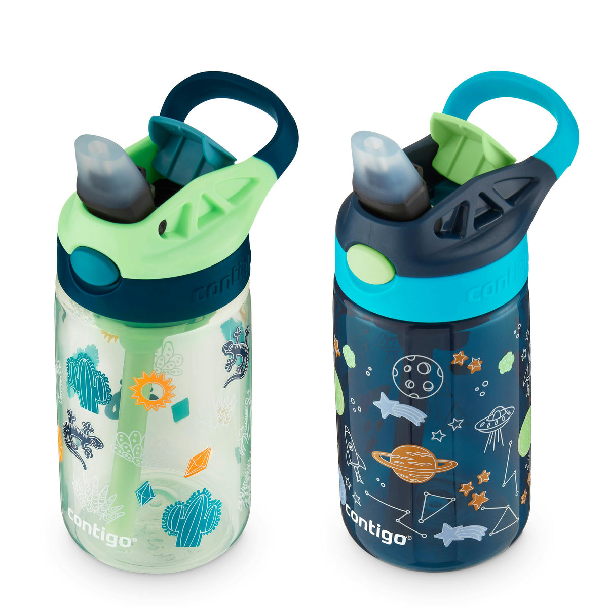 Kids Water Bottle with Redesigned AUTOSPOUT Straw, 14 oz, 2 pack