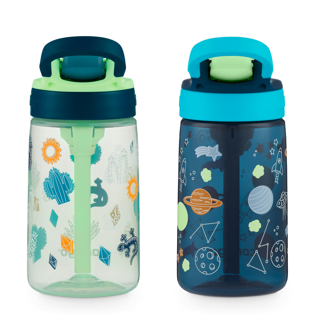 Kids Water Bottle with Redesigned AUTOSPOUT Straw, 14 oz, 2 pack