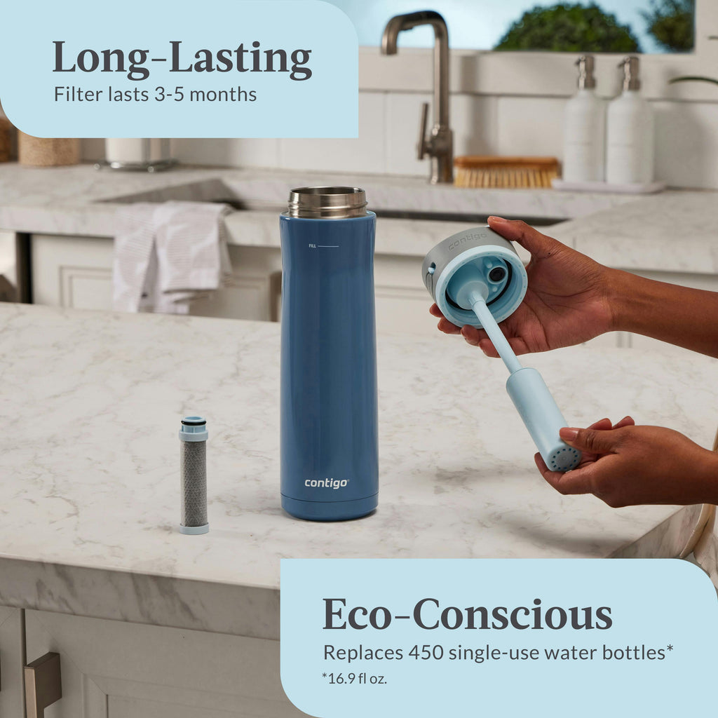 Wells Chill Stainless Steel Filter Water Bottle with AUTOSPOUT Straw Lid, 24 Oz