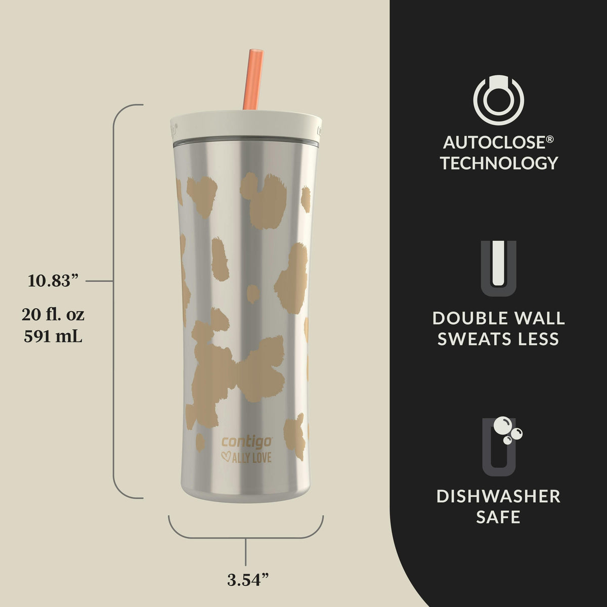 x Ally Love Streeterville AUTOCLOSE Shake & Go Tumbler, 20oz