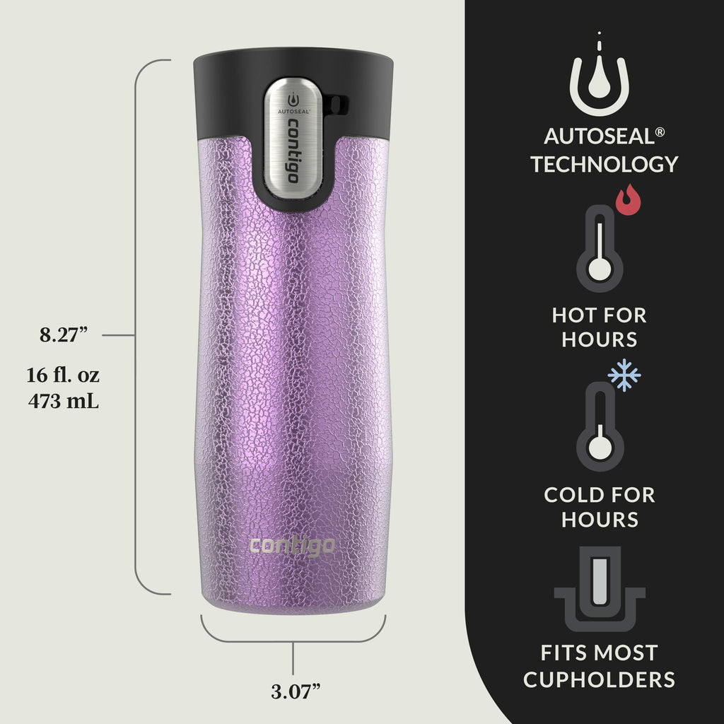 AUTOSEAL West Loop Vacuum-Insulated Stainless Steel Travel Mug with Easy-Clean Lid, 16 oz